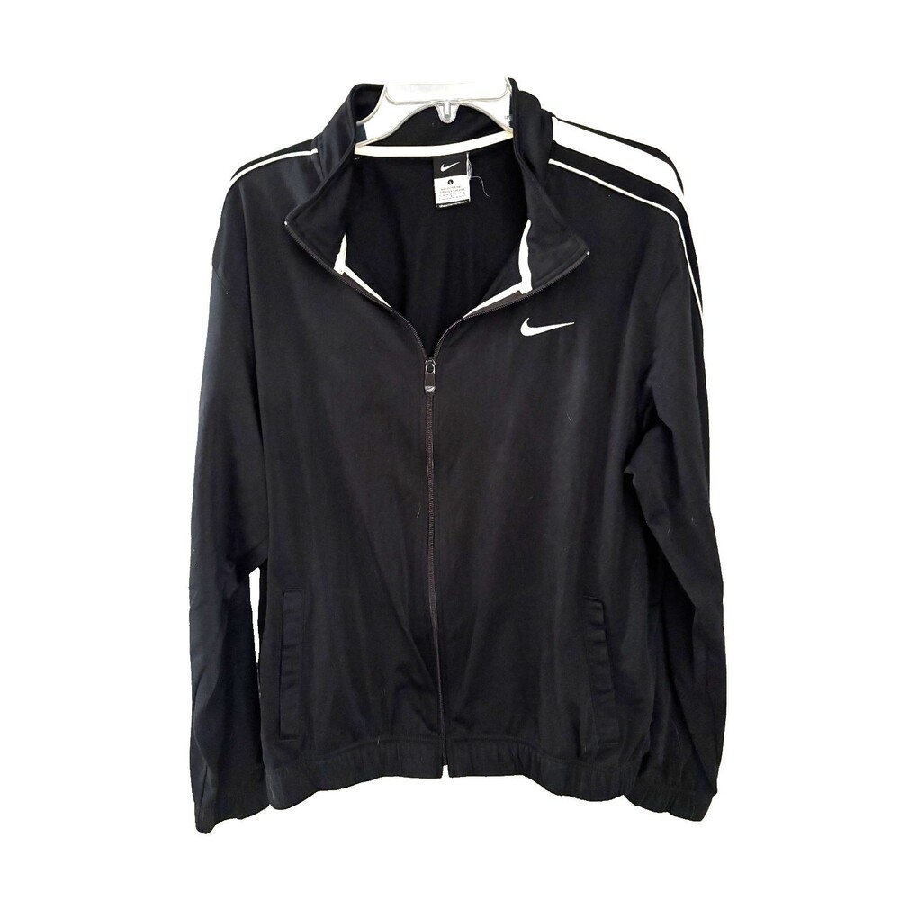 Vintage Nike Track Jacket  Mens L Black Full Zip Swoosh Logo Long Sleeve Jogging